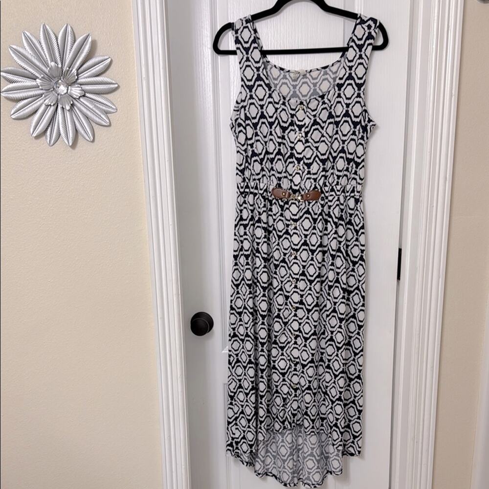 Perception concepts navy blue white belt dress Hi low size M